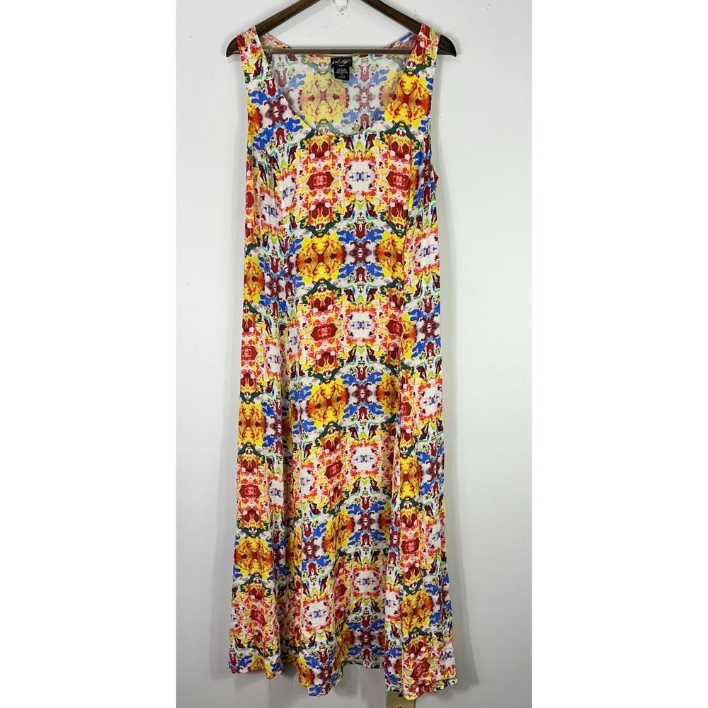Lord & Taylor Maxi Dress Women 1X Multi-Color Abstract Kaleidoscope Rayon Boho